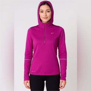 Nike Running Half Zip Fleece Lined Pullover Hoodie Fuchsia Purple Small
